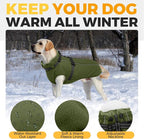 Lelepet Dog Coat for Large Dogs Waterproof Dog Jacket with Harness Built in Reflective Fleece Jacket with Zip Cold Weather Coats for Dogs Cozy Thermal Pet Snowsuit, Weimaraner, Army Green, XXL