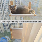 Foldable Cat Window Perch, Natural Wood, 16.5''×12'' Hammock, 35 lbs Weight Limit, Cat Window Hammock for Small Size Windows