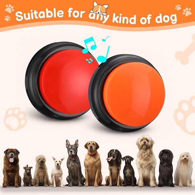 Set of 2 Dog Training Bell Puppy Pet Potty Training Bells Smart Dog Door Bell Voice Recording Button 30 Second Dogs Buttons for Communication Funny Gift for Friend Family Pet Lovers, 2 Colors