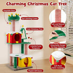 Tangkula 61 Inch Christmas Cat Tree, Multi-Level Tall Cat Tower with Sisal Scratching Posts & Board, 2 Gift Box-Shaped Cat Condos, Plush Padded Top Perch, Spring & Dangling Balls for Indoor Kittens