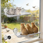 L&W BROS. 2PC Cat Window Perch with Lever Lock Suction Cups Holds up to 50 lbs Foldable & Space Saving Design Heavy Duty Window Hammock for Large or Multiple Cats (L 2Pc)