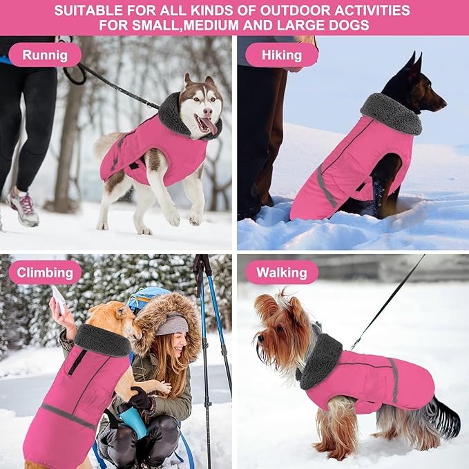 Doglay Dog Coat, Waterproof Dog Jacket Pet Winter Coat for Cold Weather with Thicken Furry Collar, Reflective Puppy Winter Jacket Warm Fleece Lining for Small Medium Large Pets