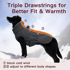 Dog Winter Jacket - 3X Large, Warm Zip Up Snowsuit Dog Harness Vest, Reflective, Water-Resistant, Orange-Gray