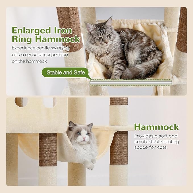 Globlazer Multi-Level Tall Cat Tower 83 inch Sturdy Extra Large Heavy Duty Cat Tree for Indoor Large Adult Cats Kittens with 2 Cat Condo, 8 Scratching Post, 2 Hammock, S83G, Beige