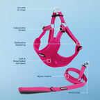 Best Pet Supplies Voyager Adjustable Step-in Flex Breathable Mesh Dog Harness for Small Medium Large Dogs Leash Set (Fuchsia), M