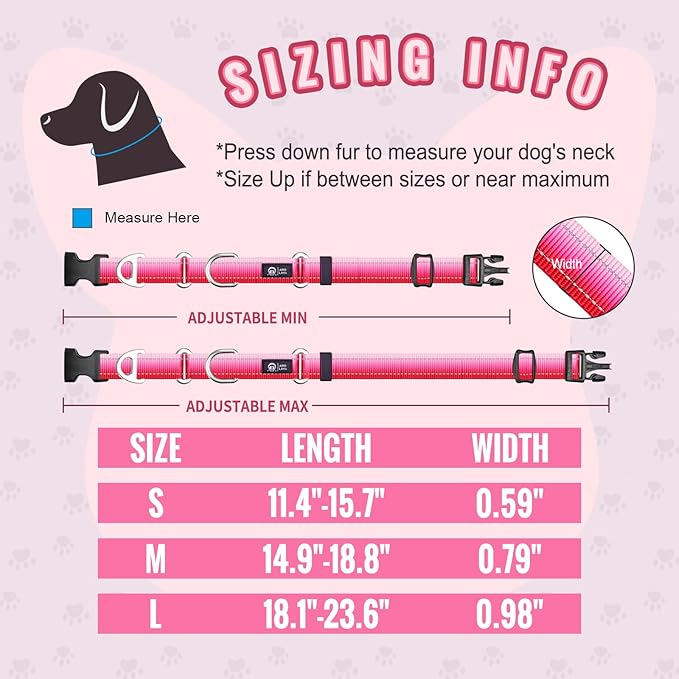 Martingale Collar for Dogs Large Medium Small Heavy Duty Buckle Dog Collar with Tag Ring Reflective Nylon Gradient Dog Collar No Pull Training Collar