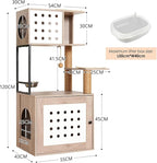 Cat Tree with Litter Box Enclosure, Multi-Level Cat Tower for Indoor Cats with Large Hammock, Bed, Scratching Posts, Feeding Station, Perch & Cat Condos, Modern Gray & White Pet Furniture