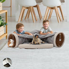 VelvetPaw Gray 2-in-1 Collapsible Rabbit Tunnel Bed | Removable Washable Pet Cushion | Cozy Hideout & Play Toy for Rabbits, Bunnies & Kittens - Indoor Rest, Exercise & Entertainment
