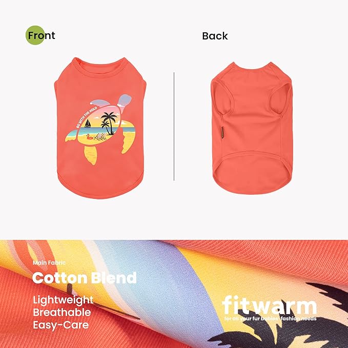 Fitwarm Hawaiian Sea Turtle Dog Shirt, Tropical Summer Clothes for Small Dogs Boy Girl, Funny Pet Outfit, Orange, XL