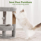 Cat Tree for Indoor Cats, 2-Tier Cat Tower with Padded Donut Beds, Stable Structure, Sisal Scratching Posts & Hanging Ball Toy, Modern Cat Furniture (Light Grey)