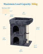 Cat Tree for Large Cat, 19 * 16.5In Large Cat Perch, Adult Cat Tower for Indoor Cats with 24In Long Scratching Post, 2 Cozy Cat Condo House for Adult & Fat Cats, Dark Gray