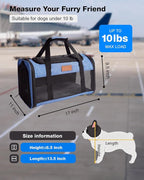 Pet Carrier Airline Approved 17x11x9.5 in - Underseat, Top & Side Entry Soft Dog Cat Travel Carrier with Safety Zippers ＆ Anti-Scratch Mesh for Small Cat and Dog for Pets Up to 10 Lb - Blue