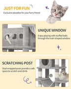 Cat Tree, 66.9" Large Cat Tower for Indoor Cats, Multi-Level Cat House with Condo, 8 Scratching Posts, Hammock, 4 Pom Poms, Light Grey MS17018LG