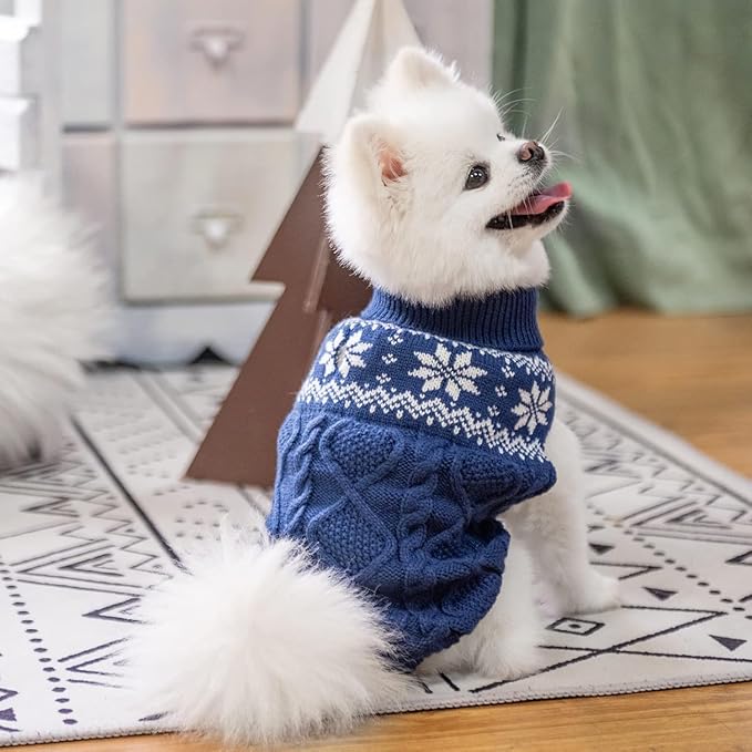 Warm Winter Dog Sweater - Cold Weather Pet Clothes for Small Medium Large Dogs Indoor Outdoor, Soft Classic Knit Puppy Apparel, Blue, XS