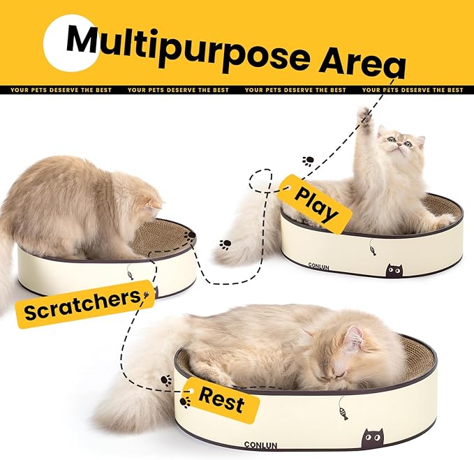Oval Cat Scratcher Bed, 2-in-1 Cat Scratching Board, Natural Corrugated Cardboard Scratch Pad Lounge, Sealed Base Traps Debris,No Assembly Kitty Furniture,Stylish Colors Blends Any Home Decor