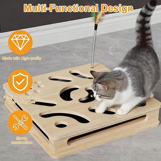 Upgraded 14-inch cat Clawing Box with Nail File, Jingler & Sandpaper - No Assembly Large Enrichment Pad for Cats Who Hate Claw Trimming Stressrelaxing Grooming Gift