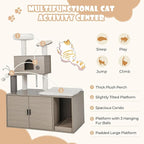 PETSITE Cat Tree with Litter Box Enclosure, 2-in-1 Modern Cat Tower with Condos, Top Perch, Sisal Posts, Scratching Board, Platform, Dangling Balls, Hidden Litter Box with Cat Tree (52 Inches Tall)