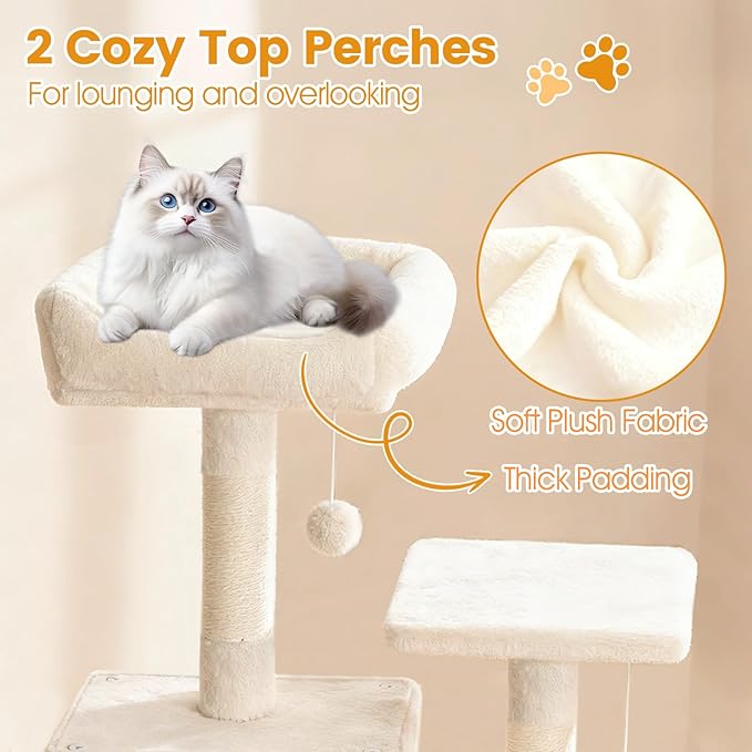 Tangkula 66 Inch Tall Cat Tree, Multi-Level Cat Tower with Sisal Scratching Posts, 2 Condos, Plush Perch, Hammock, Basket, Dangling Toys, Cat Climbing Furniture for Indoor Cats (Beige)