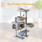 KIYUMI Cat Tree Cat Tower Condo with Sisal Scratching Post for Indoor Cats Cat Tree Cat Furniture with Hammock Perch and Kitten Ball Toys, Multi-Level Pet Activity Center Grey