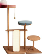 Modern Cat Tree for Living Room - Oak Veneer Cat Tower with Acrylic Pod, Solid Rubberwood, Scratch-Resistant Chenille & Sisal, Modern Cat Furniture for Indoor Cats