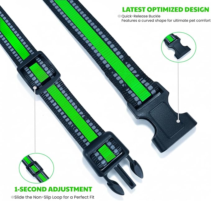 Shock Collar Replacement Strap, E Collar Replacement Strap Reflective Adjustable, 3/4 Inch Wide Nylon Replacement for Dog Training Collar, Bark Collar and Electronic Collars - Universal Fit (Green)