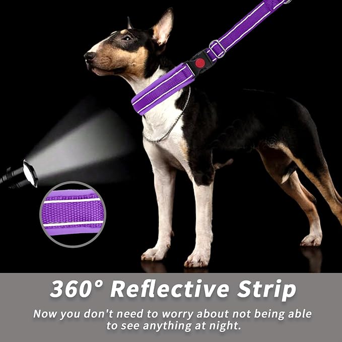 Martingale No Pull Dog Collar for Large Medium Small Dogs, Heavy Duty Nylon Reflective Adjustable Anti Pull Slip Collar with Buckle for Training Walking S Purple