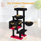 KIYUMI Cat Tree Cat Tower Condo with Sisal Scratching Post for Indoor Cats Cat Tree Cat Furniture with Hammock Perch and Kitten Ball Toys, Multi-Level Pet Activity Center,RedBlack