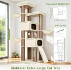 Globlazer 84" Multi-Level Large Cat Tree Tower with Extra Thick Full Sisal Scratching Posts, 2 Cat Condos, 3 Hanging Baskets, 2 Extra Large Platforms & Cat Scratching Ramp,S84, Beige