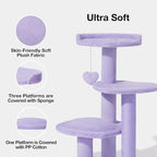 VETRESKA 40 inches Cat Tree for Indoor Cats, Multi Level Cat Tower with Cat Scratching Post, Cute Cat Climbing Tree with Dangling Toy for Cats, Purple