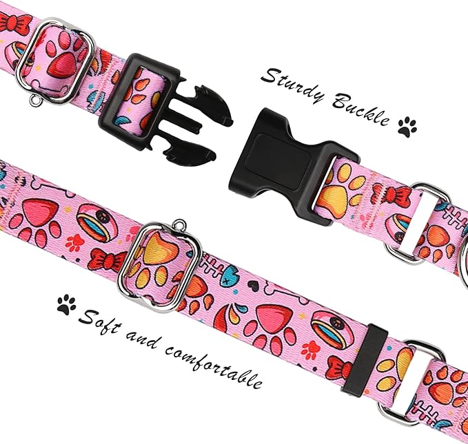 Hikiko Martingale Collar for Dogs Cute Girl Pink Dog Collars with Anti Pulling Dog Collar for Small Medium Large Dog（Pink Bowl,Large）