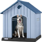 PUKAMI Large Dog House Outdoor Indoor, Plastic Dog House Weatherproof for Large Dogs, Sturdy Puppy Shelter with Air Vents and Elevated Floor, Easy Clean and Assemble (Blue, 37.2" D x 40" W x 40" H)