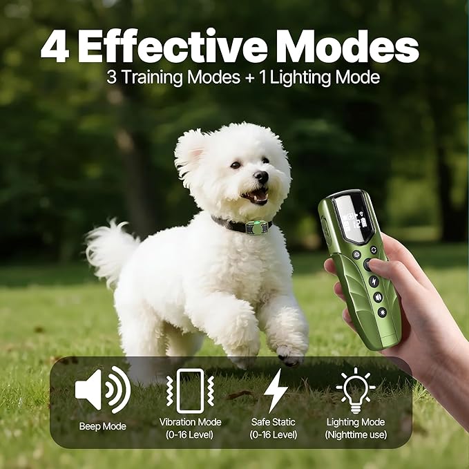 Tiniest Small Dog Shock Collar, Lightest Dog Training Collar with 2000ft Remote, Tailored for Small Dogs 5-15lbs & Medium Large Dogs, Beep, Vibrate, Shock, Lighting, Waterproof, Rechargeable，Green