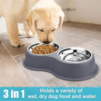 Dog Bowl Double Dog Water and Food Bowl Stainless Steel Bowls with Non-Slip Resin Station, Pet Feeder Bowls for Puppy Medium Dogs Cats