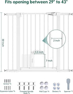 Babelio 36" Tall Upgraded Baby Gate with Cat Door, 29-43" Auto Close Durable Dog Gate for Stairs, Doorways and House, Easy Walk Thru Safety Gate with Pet Door Includes 4 Wall Cups, White