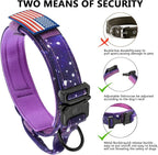 DAGANXI Tactical Dog Collar, Adjustable Military Training Nylon Dog Collar with Control Handle and Heavy Metal Buckle for Medium and Large Dogs, with Patches and Airtags Case (XXL, Purple Sky)