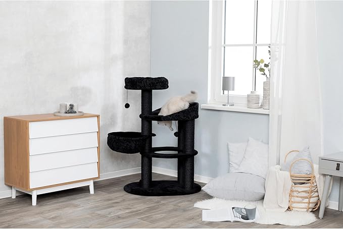 TRIXIE Filippo 50-in Cat Tower, Sisal Scratching Posts, Cat Tree with Hammock, Platforms, Bed, Dangling Cat Toys, Black