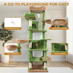 Anwick 68" Tall Cat Tree Tower with Scratching Posts, Cat House with Hammocks, Cat Condos for Indoor Cats, Removable Cushions, Multi-Level Cat Playground (Green)