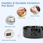 SPUNKYJUNKY Elevated Dog Bowls Ceramic, 6.1'' Dogs and Cat Food Water Bowls Raised with Non-Slip Bamboo Stand for Medium Sized Breed Microwave Dishwasher Safe - 28.7 OZ,Skull Black
