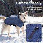 Fragralley Dog Coat Large, Waterproof Dog Jacket with Warm Fleece Lining, Adjustable Reflective Dogs Winter Coat, Turtleneck Pet Coats for Cold Weather (Blue L)