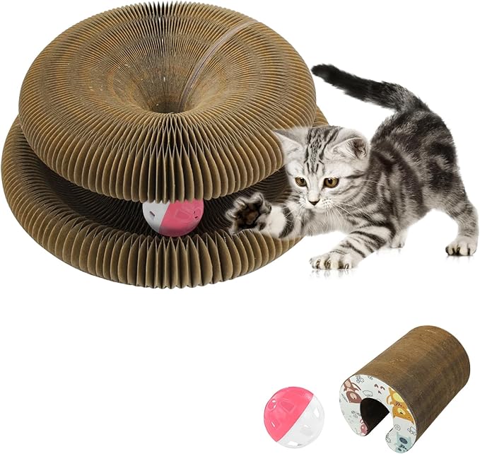 Andiker Magic Organ Cat Scratching Board, Corrugated Paper Cat Scratcher with Jingly Ball for Playing Scratching Paws, Foldable Grinding Cat Toys for Indoor Cats (Animal)