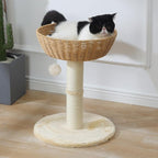 SHENGOCASE Cat Tree Tower with Rattan Wicker Basket, Handwoven Large Nest Basket Bed, Window Perch for Large Cats up to 20LBS