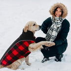Kuoser Dog Winter Coat, Reversible Waterproof Dog Jacket with Leash Hole, Warm Dogs Fleece Vest Adjustable Doggy Cold Weather Clothes Plaid Christmas Outfit Pet Apparel for Extra Large Dogs, Red 3XL