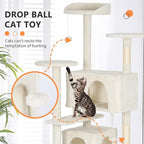 BestPet | 62" Cat Tree Tower | Beige | Sturdy, Easy to Assemble, Multi-Level Activity Center with Sisal Scratching Posts, Condos, Perches, Hanging Cat Toys, Observation Decks & Ladder