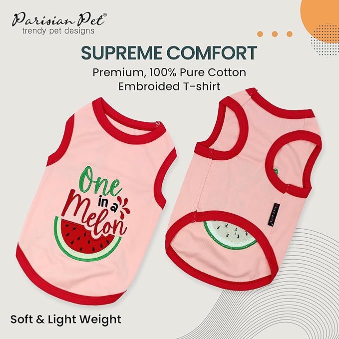 Parisian Pet Dog Shirt – 100% Cotton Shirts for Medium Dogs – Pullover Sleeveless Puppy Vest – Breathable Cute Watermelon Pet Apparel – Pink Summer Dog Clothes - Stretchy T Shirts for Dogs