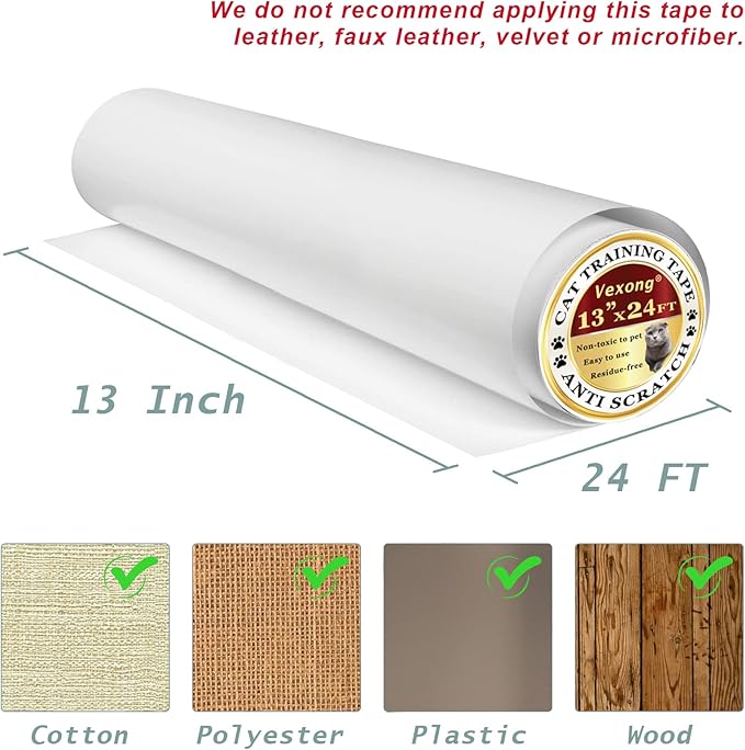 Anti Cat Scratch Furniture Protector, Transparent Self-Adhesive Couch Furniture Protectors from Cats Scratching Claws, Cat Scratch Couch Protector (13”x 24 FT)