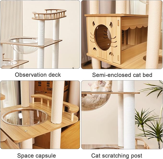 73-Inch Cat Tower for Multiple Cats, Cat Tower for Large Cats, Slim, Stable, Freestanding, Popular,Prevents Cats from Falling, Space Saving, Wooden Cat Tree. 20lb (8782)