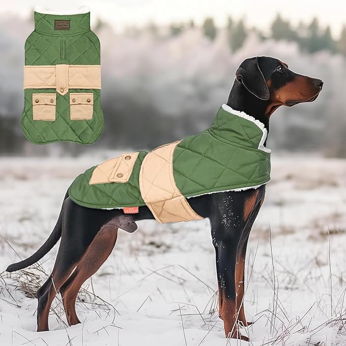 KYEESE Dog Coat Windproof Pet Sweater with Waterproof Pets Clothes for Cold Weather Thick Dog Coats for Medium Dogs Warm Pet Winter Puffer Coat with Leash Hole Soft Dogs Jacket with Pocket