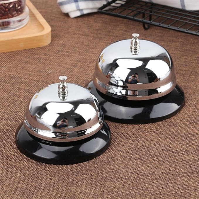 Call Bell 2 Packs 3.3 Inch Diameter with Metal Anti-Rust Construction, Desk Bell for Hotels, Schools, Restaurants, Reception Areas, Hospitals, Warehouses(Silver)
