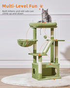 Taoqimiao Cat Tree,38.5-Inch Cat Tower for Indoor Cats,Suitable for Kittens with Luxurious cat condo with Adjustable Baskets and Luxurious Perch MS029SGR Green