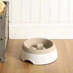 Gibson Home Curious Canines Slow Feeder Dog Bowl, 6.75” Melamine Anti-Gulp Feeding Bowl, Non-Slip, Dishwasher Safe, Taupe